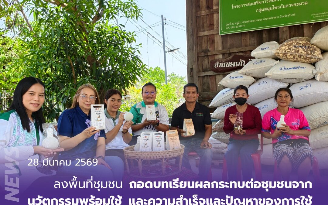 “การสร้างความร่วมมือของเครือข่ายสิ่งแวดล้อมชุมชนคาร์บอนต่ำ ตำบลเมืองที อำเภอเมืองสุรินทร์ จังหวัดสุรินทร์ ” . ภายใต้โครงการยุทธศาสตร์มหาวิทยาลัยราชภัฏสุรินทร์เพื่อการพัฒนาท้องถิ่น ระยะ 20 ปี (พ.ศ. 2560 – พ.ศ. 2579) ประจำปีงบประมาณ พ.ศ. 2569